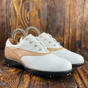 FootJoy Women E-Comfort 98702‎ Leather Golf Shoes Size 9.5 Soft Spikes White/Tan